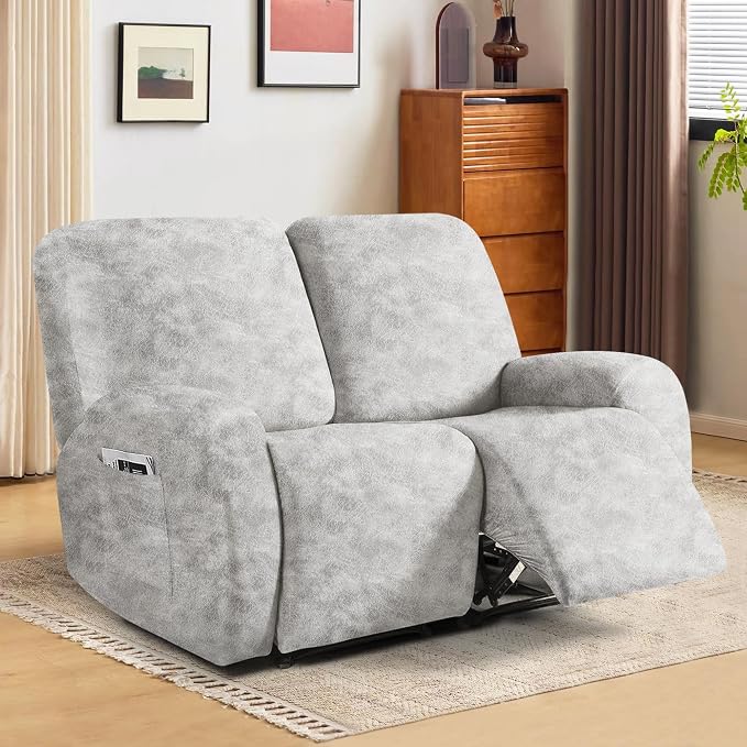 ANARACHON Leather Look Loveseat Recliner Cover, 6-Pieces Stretch Dual Recliner - Image 6