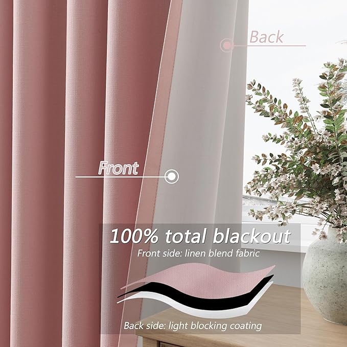 Guken 100% Blackout Linen Curtains 63 Inch 2 Panels Set - Image 4