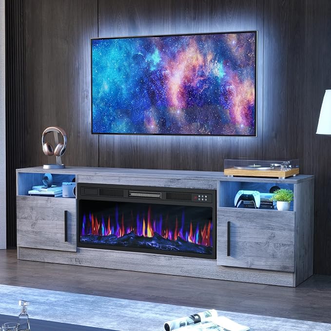 PRETZI Fireplace TV Stand with 36" Fireplace Up to 80" TVs, Remote Control by PRETZI