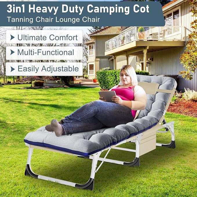 ABORON Sun Tanning Chair, 3 in 1 5 Positions Adjustable Heavy Duty Folding - Image 8