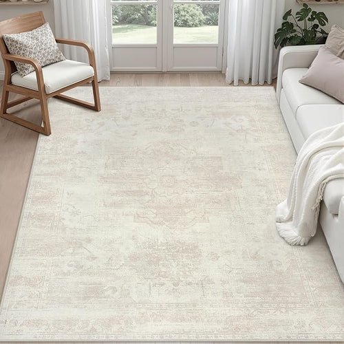 5x7 Area Rugs for Living Room: Vintage Boho Neutral Washable Rug Indoor Soft by Luxturiy