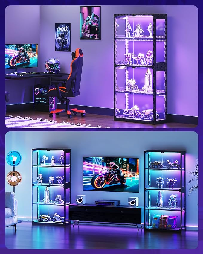 AODK Display Case with RGB Lights, 4-Tier Display Cabinet with Glass Doors and - Image 5