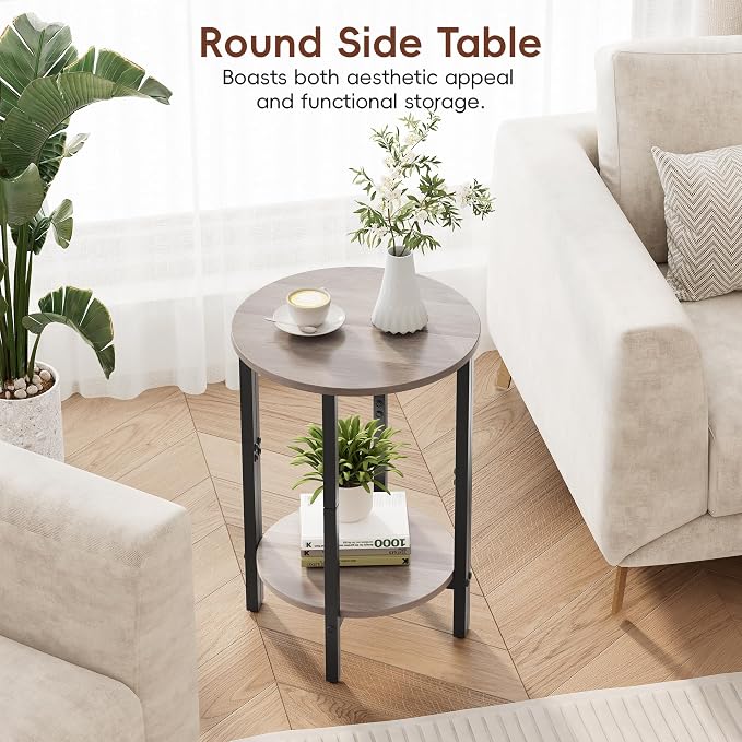 Vagusicc Side Tables Small End Tables, 2 Tier Couch Side Table, Small Round - Image 6