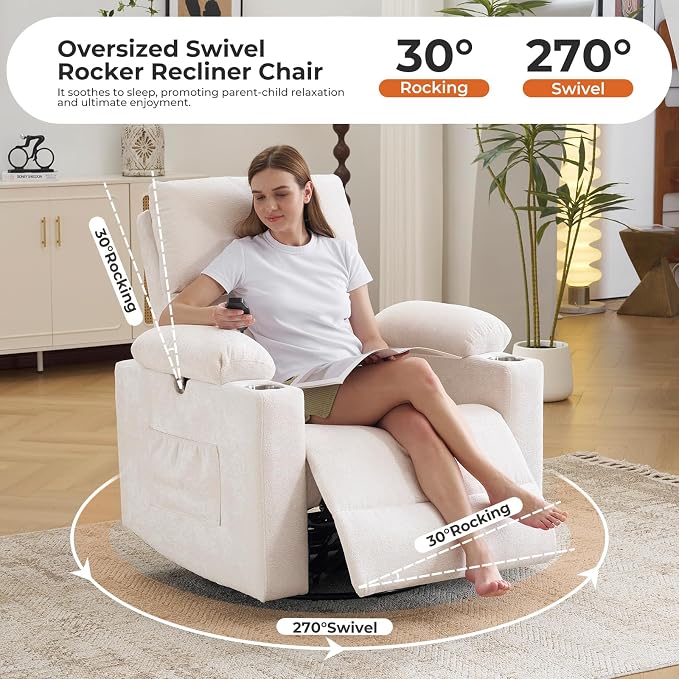 Rocking Chair Nursery with Adjustable Armrests, Electric Glider Recliner - Image 4