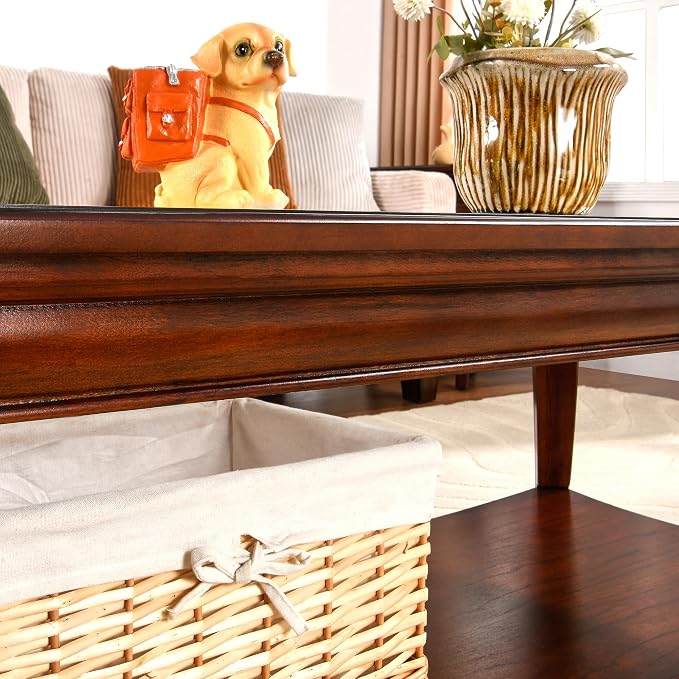 Coffee Table with Tempered Glass Top and Storage Shelf, Farmhouse Living Room - Image 7