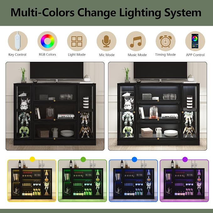 Display Cabinet with Acrylic Glass Doors, Extra Wide Curio Cabinet with LED - Image 7
