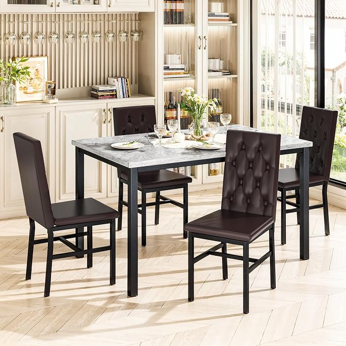 Hooseng Dining Table Set for 4, Faux Marble Small Kitchen Table Chairs Set of 4 - Image 4