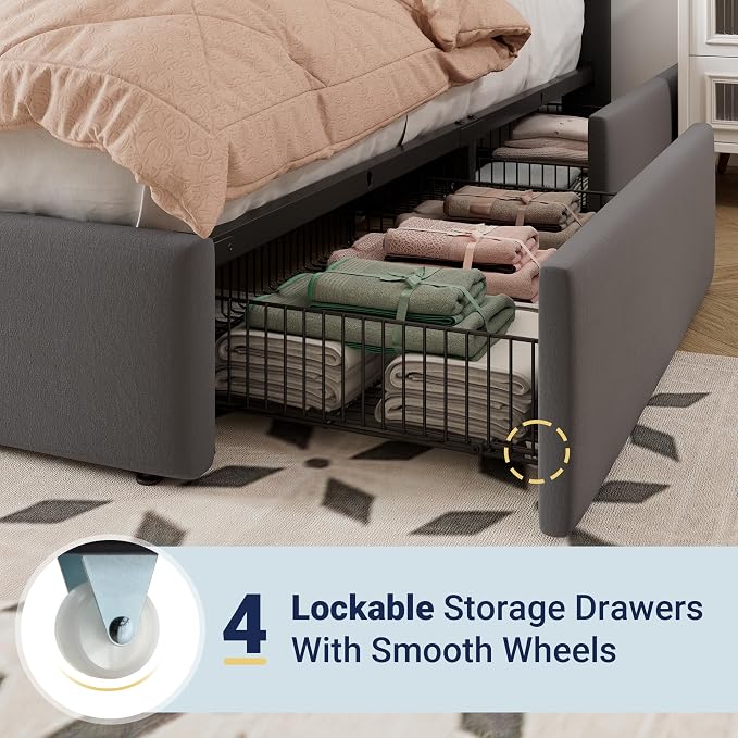 Allewie King Size Storage Bed Frame, Vertical Channel Tufted Adjustable - Image 5