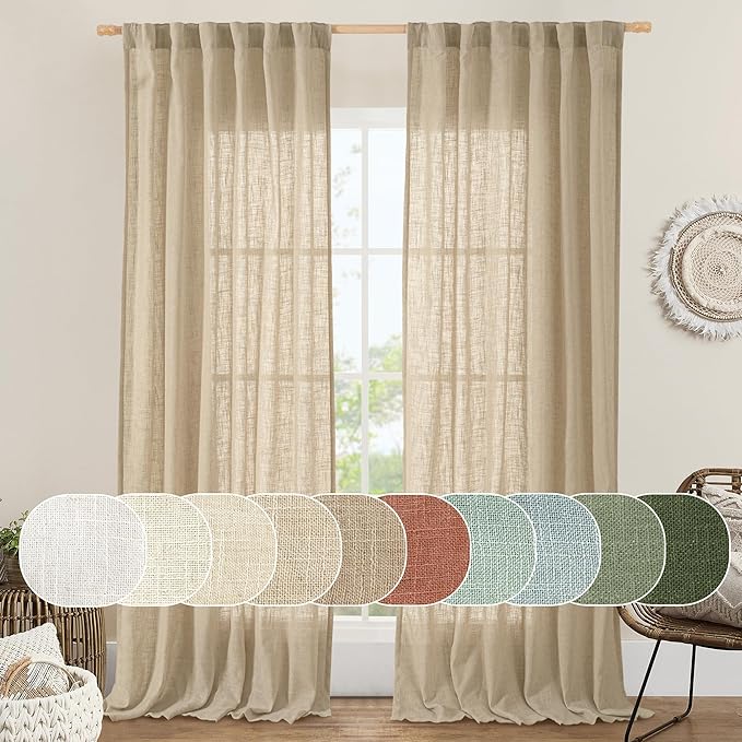 LAMIT 102 Inch Length Light Filtering Sheer Linen Curtains, Linen Textured Semi by LAMIT