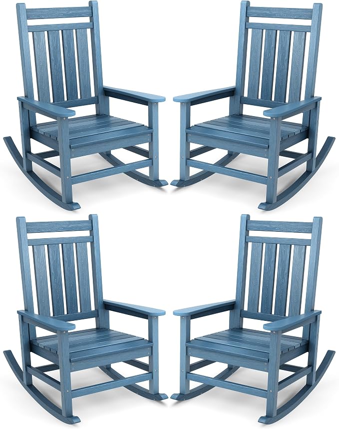 SERWALL Outdoor Rocking Chair Set of 4, HDPE Rocking Chair by SERWALL