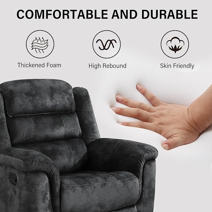 EBELLO Manual Recliner Chair, Soft Fabric Recliner Sofa - Image 5