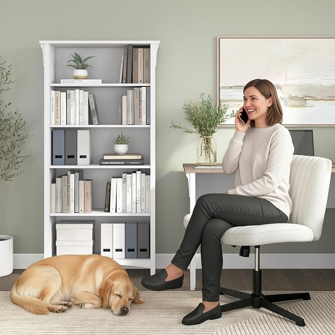 Bush Furniture Salinas 5 Shelf Bookcase in Pure White, Tall Bookshelf, Large - Image 4