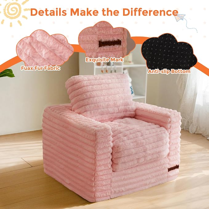 MAXYOYO Kids Bean Bag Chair, Comfy Faux Fur Bean Bag Sofa - Image 4