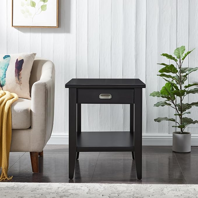 Leick Home Laurent End Table, Solid Wood, 1 Drawer, Bottom Display Shelf - Image 2