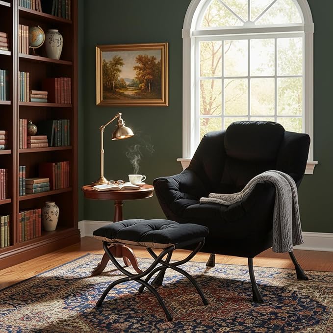 Welnow Lazy Chair with Ottoman, Modern Accent Chair with Armrests and a Side - Image 2