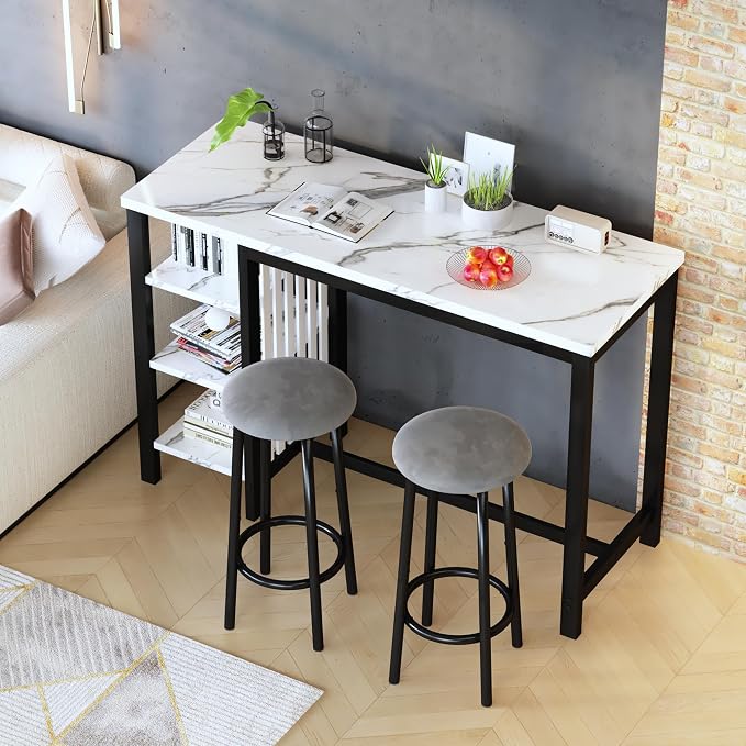 AWQM Bar Table Set with Storage Shelves, 3-Piece Dining Set - Image 7