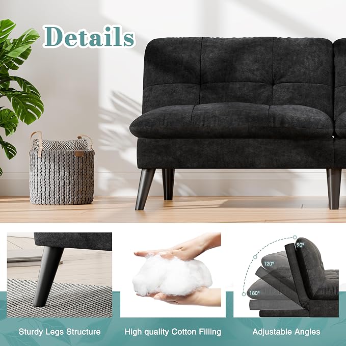 Shintenchi Futon Sofa Bed, Foldable Small Velvet Couch Bed - Image 6