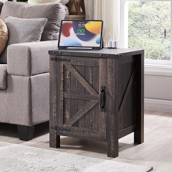 OKD Farmhouse Nightstand Set of 2, 18 Inch Rustic End Table - Image 2