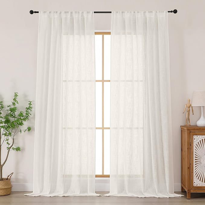 Chyhomenyc Ivory Semi Sheer Curtains 96 Inches Long 2 Panels by Chyhomenyc
