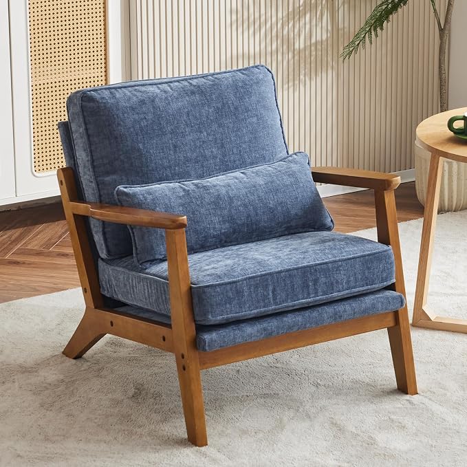 Karl home Accent Chair Wide Armrest Mid-Century Lounge Chair Chenille Armchair by Karlhome
