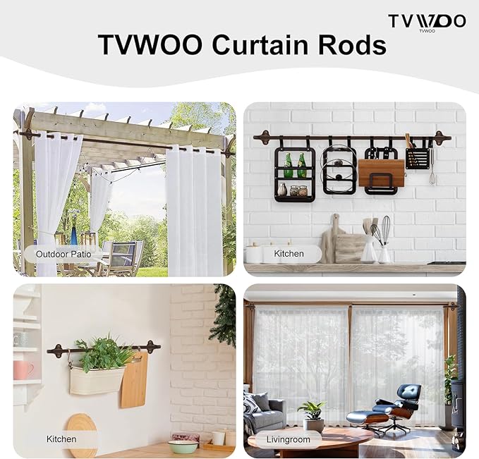 TVWOO Bronze Wrap Around Curtain Rods:5/8 Inch Blackout Adjustable Window - Image 5