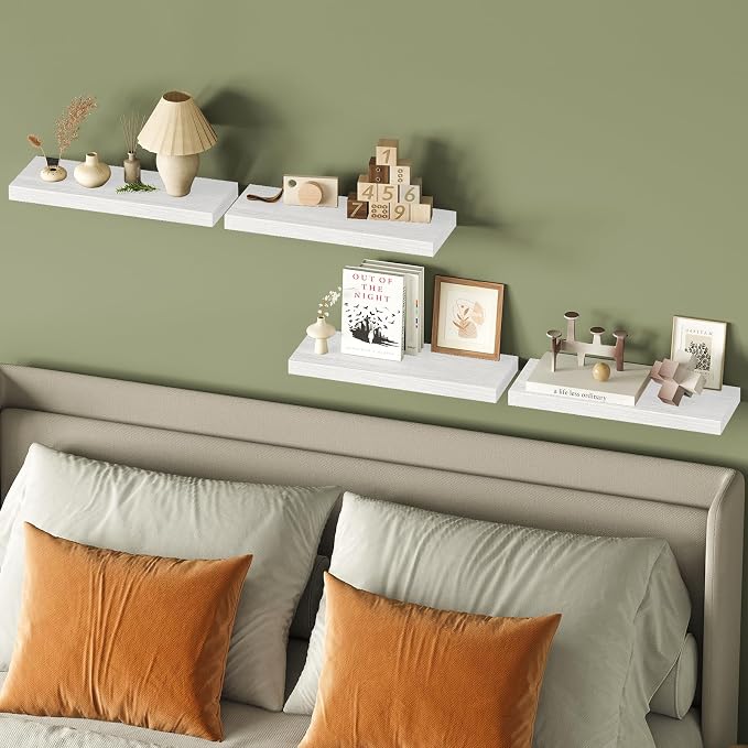 Fixwal White Shelves for Wall, 15.7in Rustic Wood Finish Floating Wall Shelves - Image 8