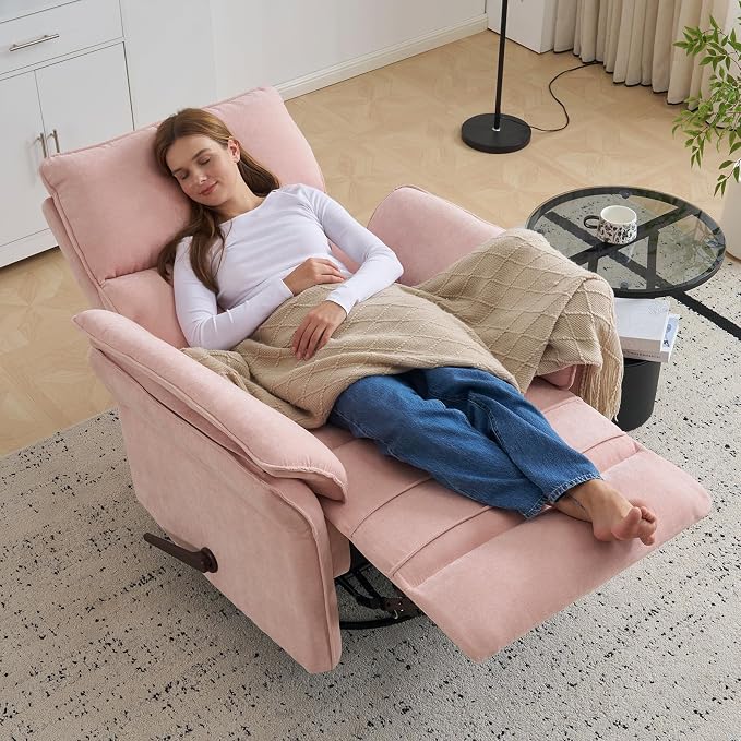 Rocking Chair Nursery with Adjustable Headrest, Manual Swivel Rocker Recliner - Image 3