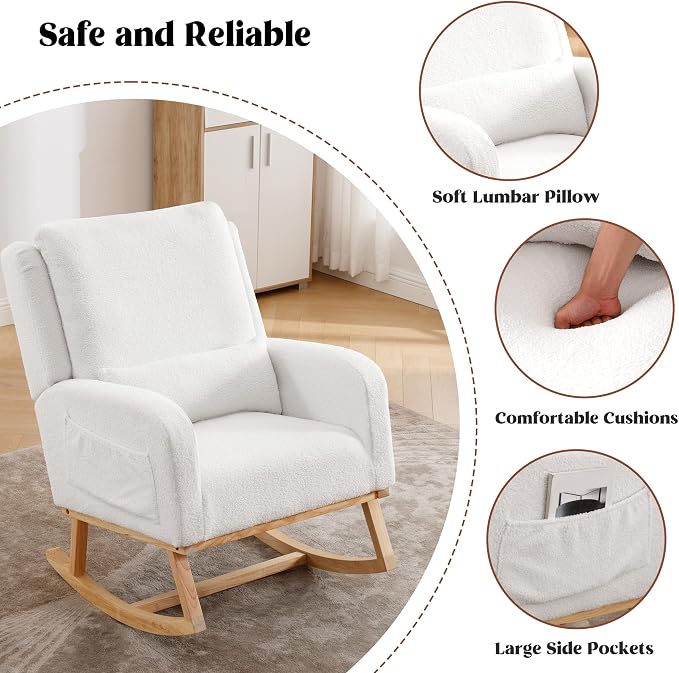 HCHAIRH Rocking Chair Nursery, Sherpa Nursing Rocking Chairs, Upholstered - Image 5
