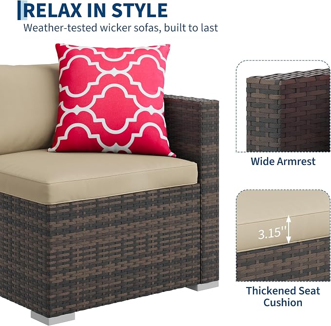 5-Piece Outdoor Sectional Sofa Set, All-Weather PE Rattan Patio Furniture - Image 5