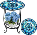 Cinnvoice Outdoor Side Table Round Small Mosaic Patio Accent Indoor End Plant by Cinnvoice