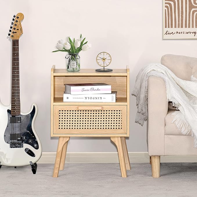 Lerliuo Rattan Nightstands Set of 2, Boho Side Table - Image 5