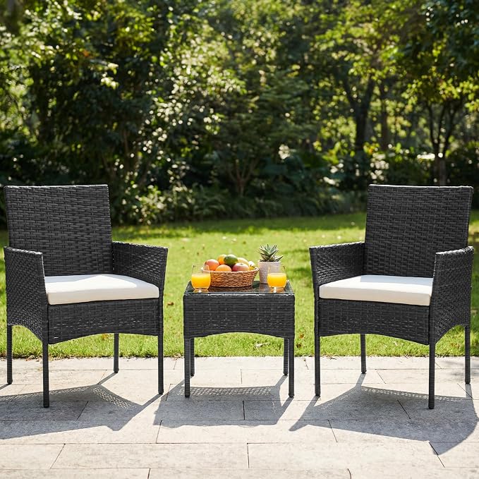 DUMOS 3 Piece Patio Furniture Set, All-Weather Outdoor Wicker Chairs - Image 2