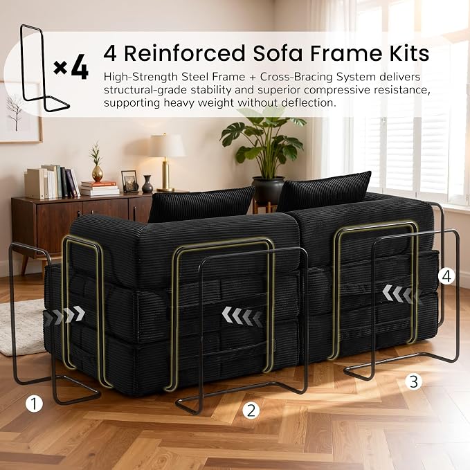 Korser Folding Convertible Sofa Bed, Corduroy Upholstered Boneless Couch - Image 8