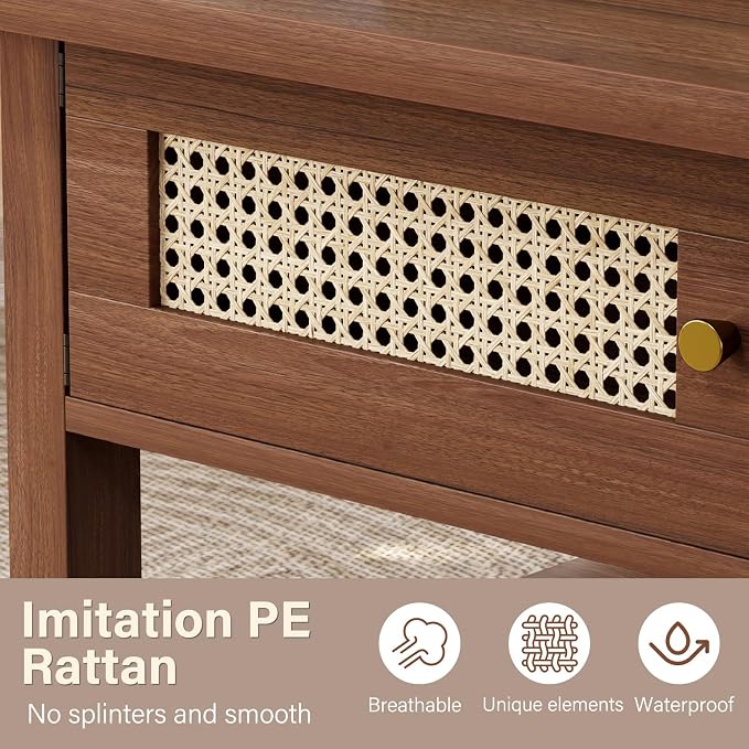 LVB Rattan Coffee Table, Boho Wood Living Room Table - Image 4
