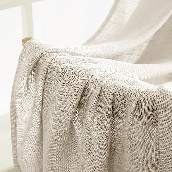 MIULEE Cream Linen Curtains 45 Inch Length 2 Panels - Image 6