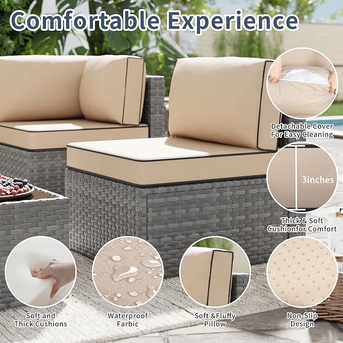 SUNLEI 5pcs Patio Outdoor Furniture Sets Conversation Set, Low Back All-Weather - Image 3