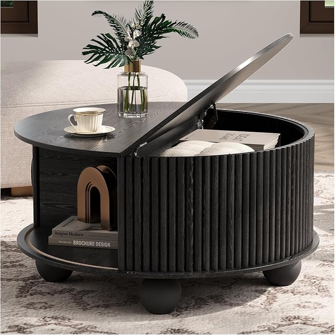 JOINICE Black Round Coffee Table by Joinice