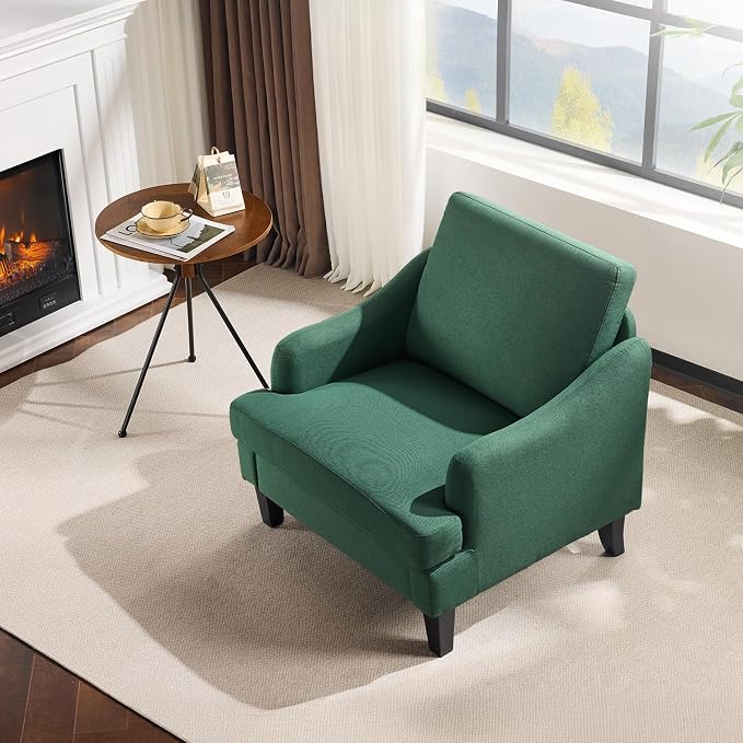 VINGLI Linen Fabric Accent Chair Green, Modern Upholstered Armchair, Comfy Sofa - Image 9