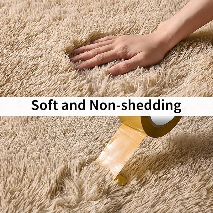 Fluffy Shag Runner Rugs for Bedroom Hallways, 2x8 Beige Long Soft Throw Area - Image 7