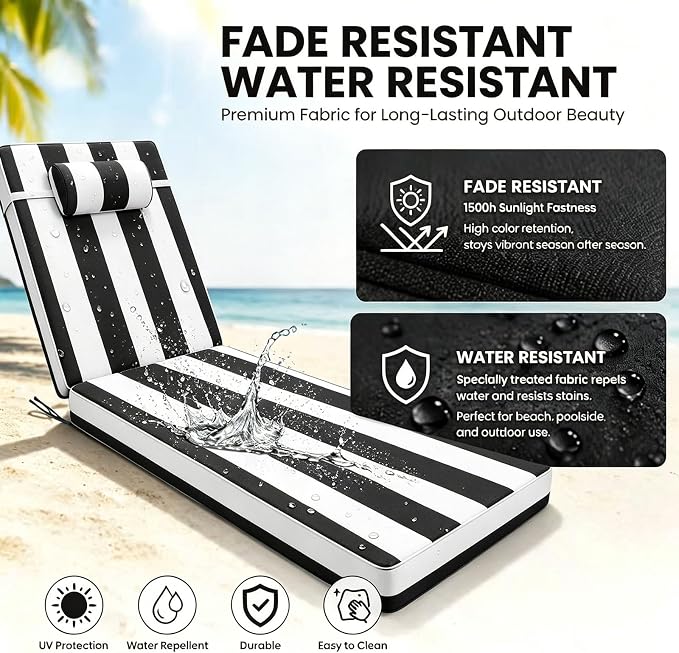 Chaise Lounge Cushion for Outdoor Furniture, Waterproof, Fade-Resistant and - Image 3