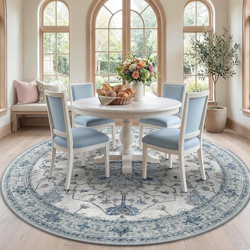 Area Rugs 7ft Washable Non-Slip, Floral Vintage Distress Print Pattern by RELEANY