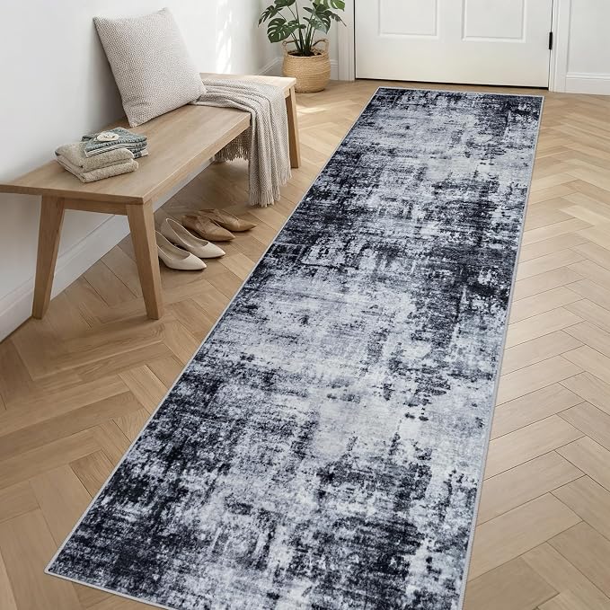 Washable Area Rug 3x14 Entryway Rug: Washable Modern Abstract Soft Thin Rug - Image 3