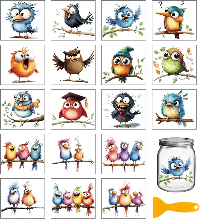 GLOBLELAND 18 Sheets Funny Birds Rub on Transfer 3.9x3.6inch Colorful Animals by GLOBLELAND