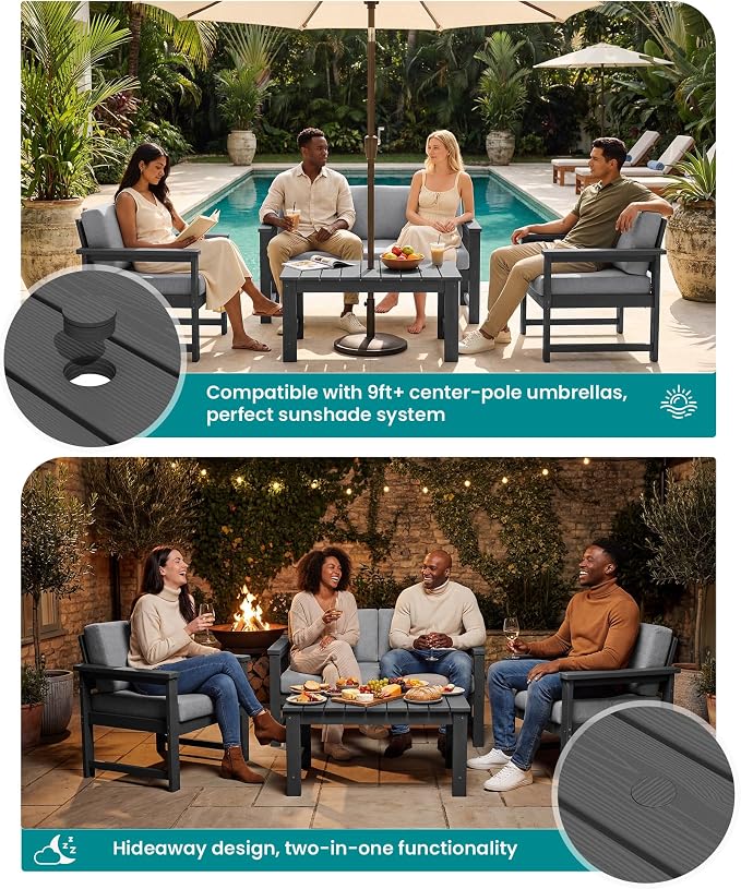SERWALL 8 Pieces HDPE Outdoor Conversation Sofa Set - Image 3