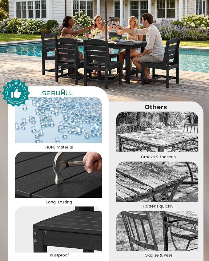 SERWALL Patio Dining Sets for 10 Person, HDPE Dining Set - Image 4