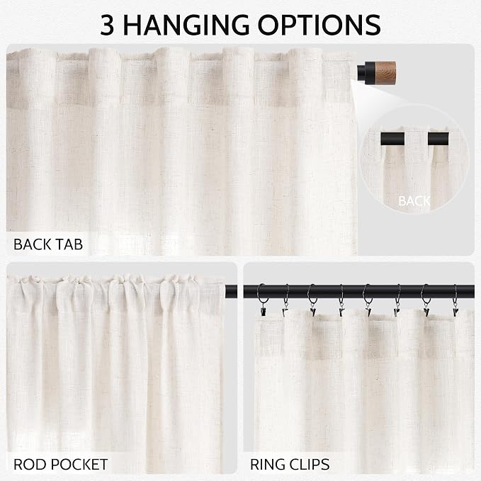 Ivory White Linen Curtains for Living Room 126 Inches Long Light Filtering Semi - Image 2