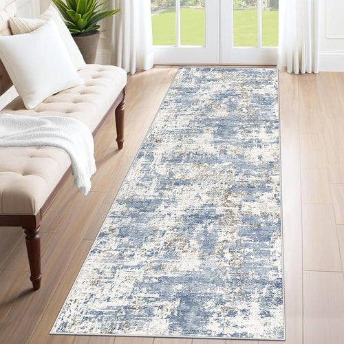 2x8 Runner Rug for Hallway, Washable Modern Abstract Runner Rugs Neutral Soft by XLUEZ