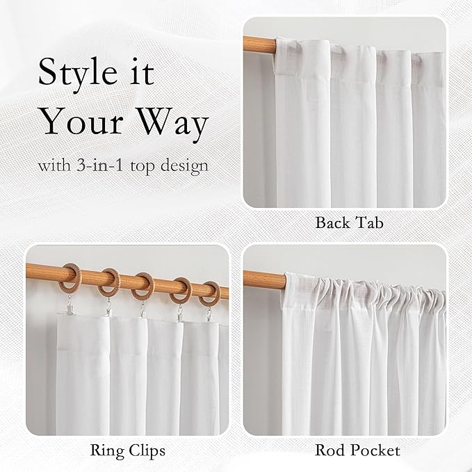 MYSKY HOME Floor to Ceiling Curtains 108 Inches White Sheer Window Drapes - Image 4