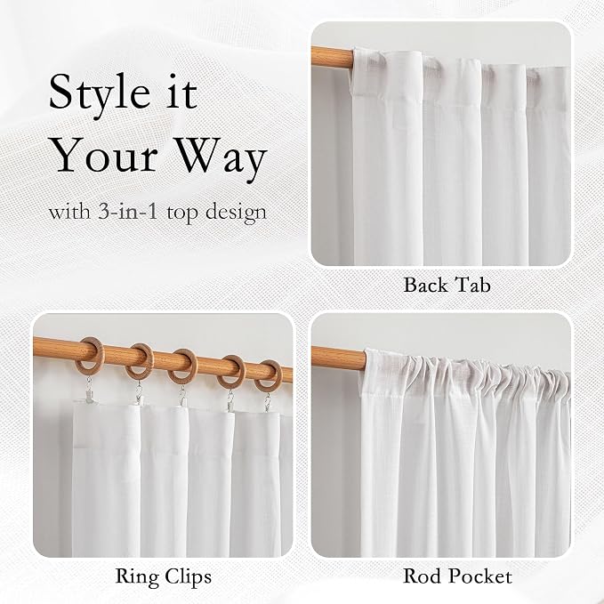 MYSKY HOME White Curtains 80 Inch Length 2 Panels Set - Image 4