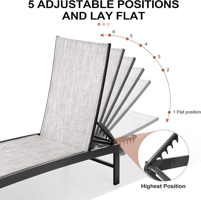 Crestlive Products Pool Lounge Chair Outdoor Set of 2, Chaise Lounge Chairs - Image 5